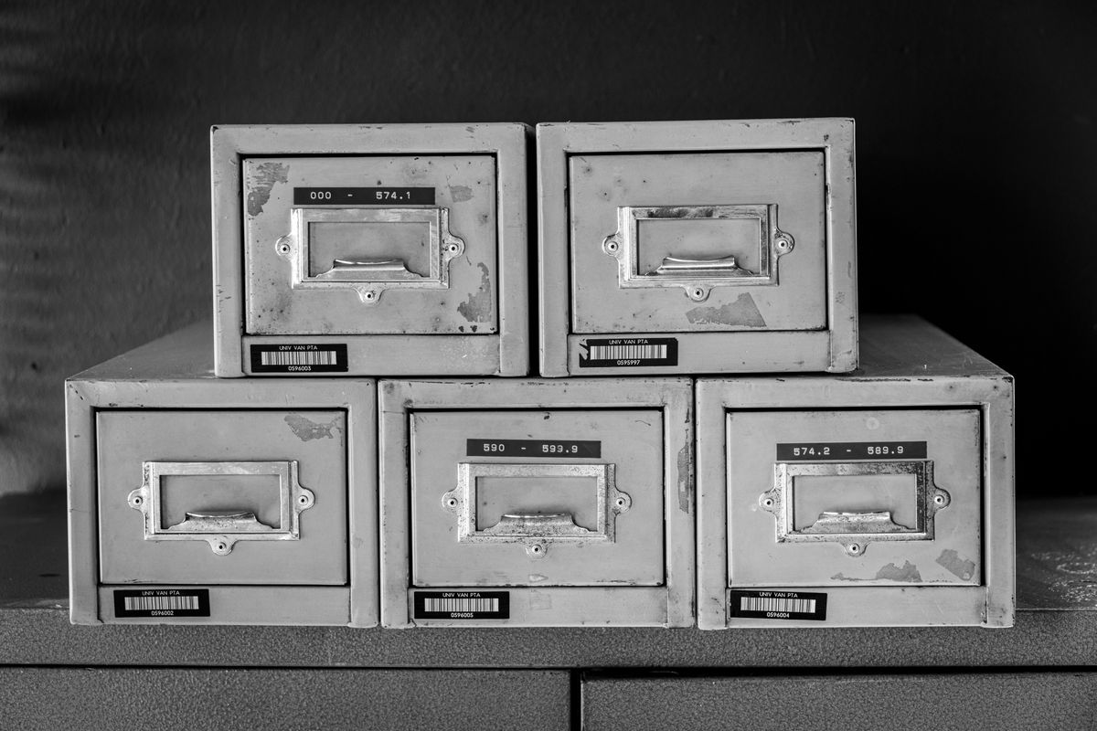 Vintage metal filing cabinets in black and white