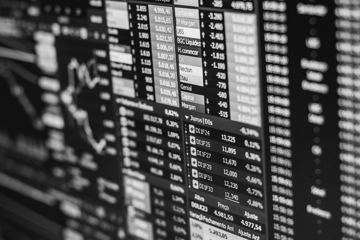Black and white market data screen